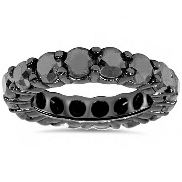 3.5Ct Round Cut Black Diamond Full Eternity Wedding Band 14K Black Gold Finish