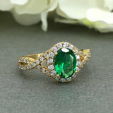 2ct Oval Cut Green Emerald Halo Infinity Engagement Ring 14k Yellow Gold Finish