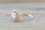 2.5ct Round Cut Peach Morganite Engagement Ring Double Halo 14k Rose Gold Finish