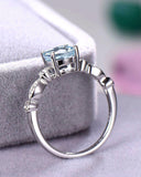 2Ct Round Cut Blue Aquamarine Diamond Accent Engagement Ring 14K White Gold Over