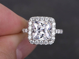 2ct Princess Cut Diamond Halo Engagement Ring 14k White Gold Over Round Accents