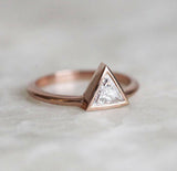 0.25ct Trillion Cut VVS1 Diamond Engagement Ring Minimalist 14k Rose Gold Finish