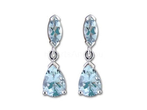 2ct Pear Cut Simulated Blue Aquamarine Tear Drop Earrings 14k White Gold Plated