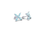 1ct Marquise Cut Blue Aquamarine Floral Stud Earrings 14k White Gold Finish