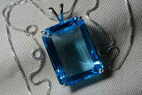 5ct Blue Topaz Pendant Emerald Cut Solitaire Women 14k WhiteGold Finish NO CHAIN