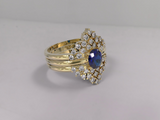 3ct Oval Cut Blue Sapphire Engagement Ring 14k Yellow Gold Over Diamond Trio Set