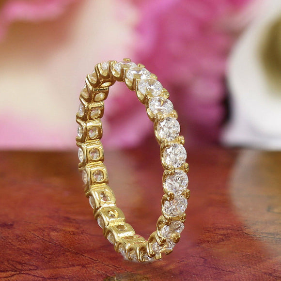 Full Eternity Wedding Ring Band 2ct Round Cut Diamond 14k Yellow Gold Finish