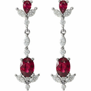 2ct Oval Cut Pink Ruby Diamonds Royal Drop Earrings Women 14k White Gold Finish