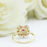 1.5ct Marquise Cut Pink Ruby Engagement Ring Art Deco Halo 14k YellowGold Finish