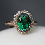 3ct Oval Cut Green Emerald Diamond Floral Halo Solitaire Ring 14k WhiteGold Over