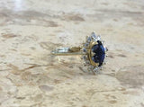 1.7ct Marquise Cut Blue Sapphire Diamond Floral Halo Ring 14k White Gold Finish