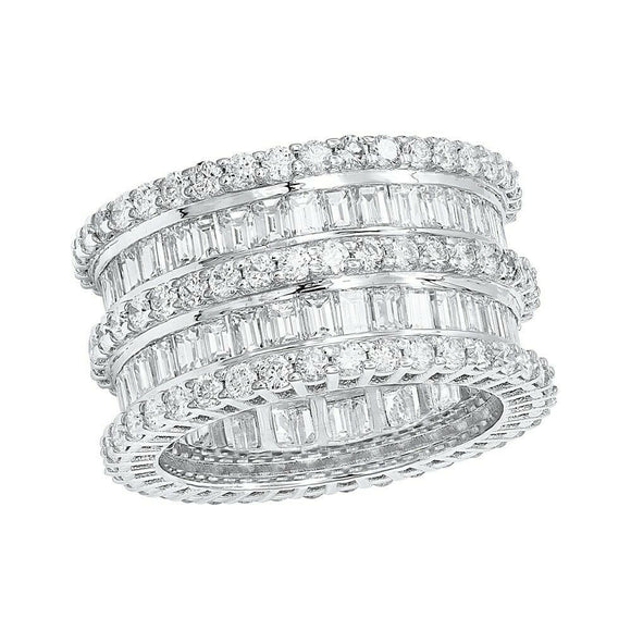 9Ct Baguette Round Cut Diamond Wide Eternity Wedding Band 14K White Gold Finish