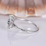 1ct Round Cut Blue Sapphire Floral Promise Engagement Ring 14k White Gold Finish