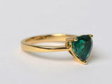 1ct Engagement Ring Heart Cut Green Emerald Solitaire 14k Yellow Gold Finish