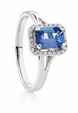 1.3ct Emerald Cut Blue Sapphire Solitaire Engagement Ring 14k White Gold Finish