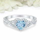 2ct Heart Blue Aquamarine Engagement Ring Split Shank Halo 14k White Gold Finish