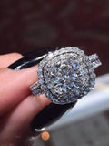 4Ct Round Cut Diamond Dual Row Shank Halo Engagement Ring 14K White Gold Finish