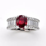 5Ct Oval Cut Pink Ruby Baguette Diamonds Eternity Style Ring 14K White Gold Over