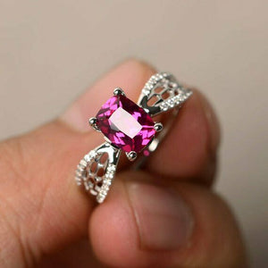 2ct Cushion Cut Pink Ruby Engagement Ring 14k White Gold Finish Diamond Accent