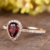 1ct Pear Cut Red Garnet Halo Engagement Ring 14k RoseGold Over with Round Accent