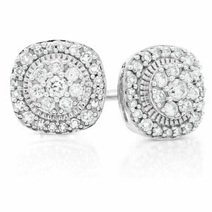 0.5ct Round Cut Diamond Fancy Halo Women Stud Earrings 14k White Gold Finish