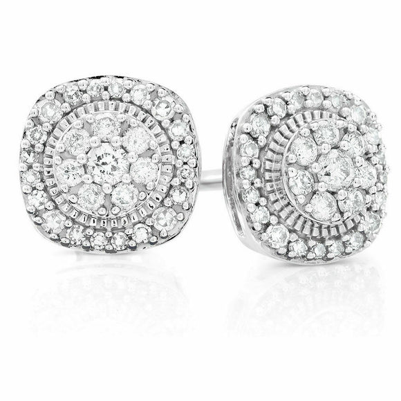 0.5ct Round Cut Diamond Fancy Halo Women Stud Earrings 14k White Gold Finish