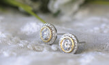 Halo Bridal Stud Earrings 1ct Round Brilliant Cut Diamond 14k White Gold Finish