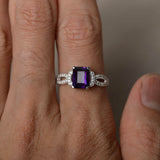 2ct Emerald Cut Purple Amethyst Engagement Ring 14k White Gold Finish Split Band