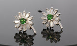 1.2ct Round Cut Green Emerald Diamond Flower Stud Earrings 14k White Gold Finish