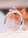 2ct Oval Cut Pink Sapphire Halo Solitaire Engagement Ring 14k White Gold Finish