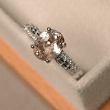 2ct Oval Cut Morganite Engagement Ring Solitaire Round Accent 14k WhiteGold Over