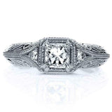 1.2Ct Princess Cut Diamond Milgrain Filigree Vintage Ring 14K White Gold Finish