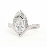 2.4ct Pear Diamond Crown Chevron Curved Engagement Ring Set 14k WhiteGold Finish