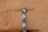 3Ct Round Cut Alternate Blue Sapphire Diamond Stackable Band 14K White Gold Over