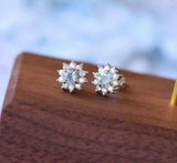 2ct Stud Earrings Round Cut Blue Aquamarine Diamond Floral 14k White Gold Finish