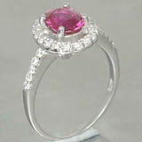 2Ct Oval Cut Pink Sapphire Diamond Halo Engagement Ring 14K White Gold Finish