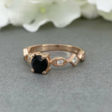 Accents Solitaire Engagement Ring 1.2ct Round Black Diamond 14k Rose Gold Finish