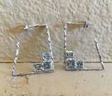 1.5ct Asscher Cut Blue Aquamarine Art Deco Drop Earrings 14k White Gold Finish