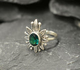 1ct Engagement Ring Oval Cut Green Emerald Leaf Floral 14k White Gold Finish