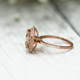 4Ct Cushion Cut Morganite Diamond Dual Halo Engagement Ring 14K Rose Gold Finish