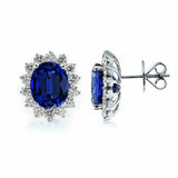 2Ct Oval Cut Blue Sapphire Diamond Halo Floral Stud Earrings 18K White Gold Over