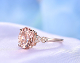 1.5ct Oval Cut Peach Morganite Engagement Ring Diamond Accent 14k Rose Gold Over