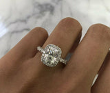 3Ct Long Cushion Cut Diamond Accents Halo Engagement Ring 14K White Gold Finish