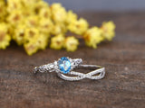 2Ct Oval Cut Blue Topaz Diamond Bridal Set Engagement Ring 14K White Gold Finish