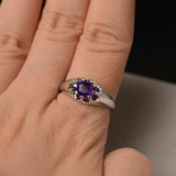 1ct Round Purple Amethyst Floral Solitaire Engagement Ring 14k White Gold Finish