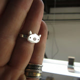 Pig Head Animal Unique Cute Ring in 14k White Gold Finish