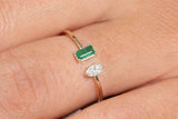 0.7ct Baguette Cut Green Emerald Open Cuff Stackable Ring 14k Yellow Gold Finish