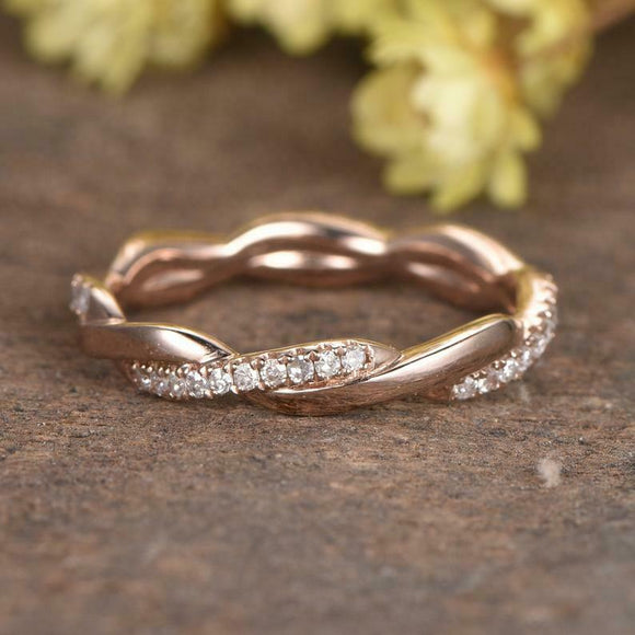 1ct Round Cut Diamond Wedding Band Twisted Rope Infinity 14k Rose Gold Finish