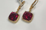 2ct Dangle Earrings Cushion Cut Pink Ruby Beaded Solitaire 14k Yellow Gold Over