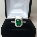 2.3ct Green Emerald Baguette Diamond Band Engagement Ring 14k White Gold Finish